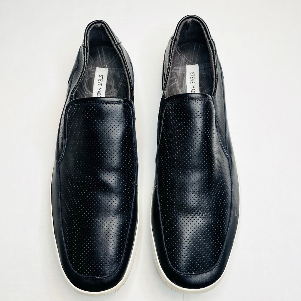 Steve Madden Weldon Black Leather Perforated Loafer Slip On Shoes Men’s Size 12